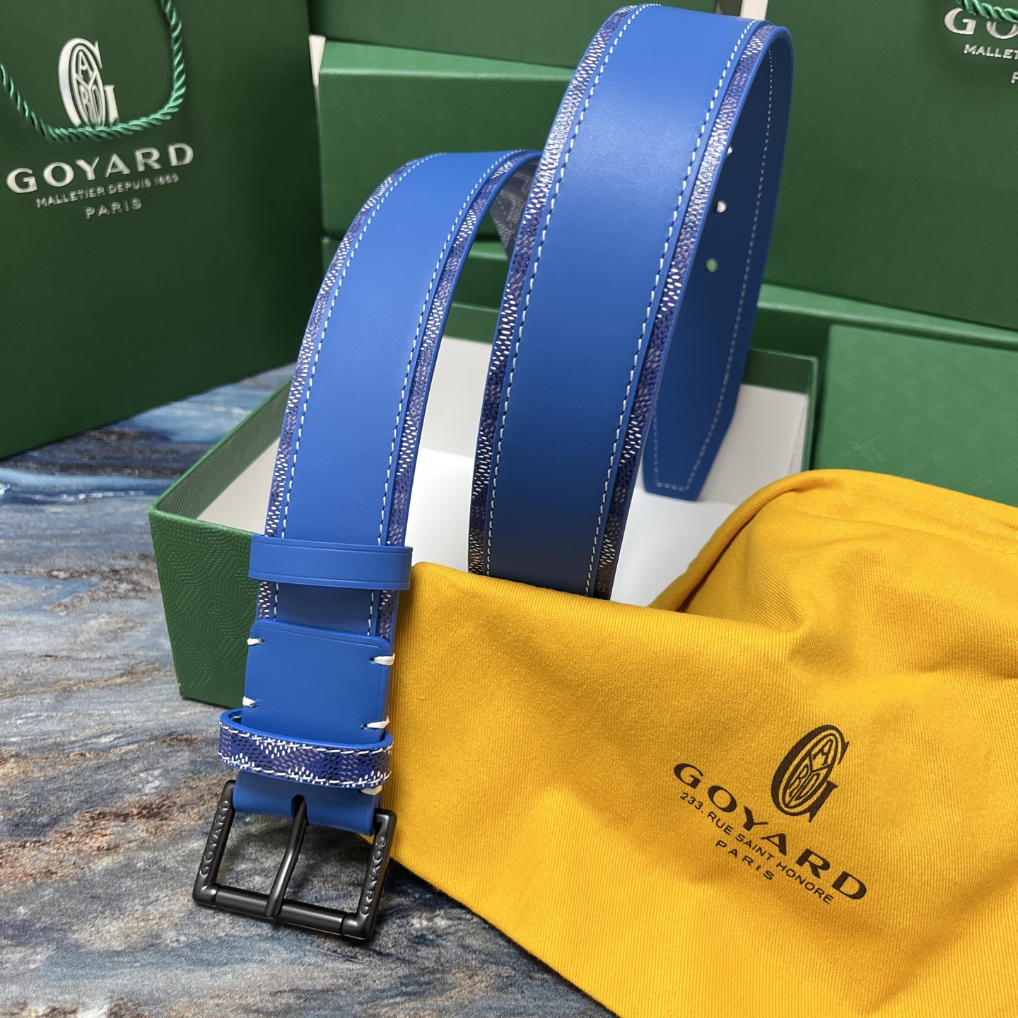 Goyard 고야드 소가죽 도그투스 캔버스 블루 벨트 1