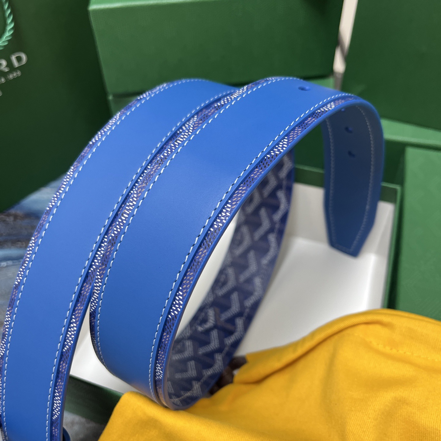 Goyard 고야드 소가죽 도그투스 캔버스 블루 벨트 3