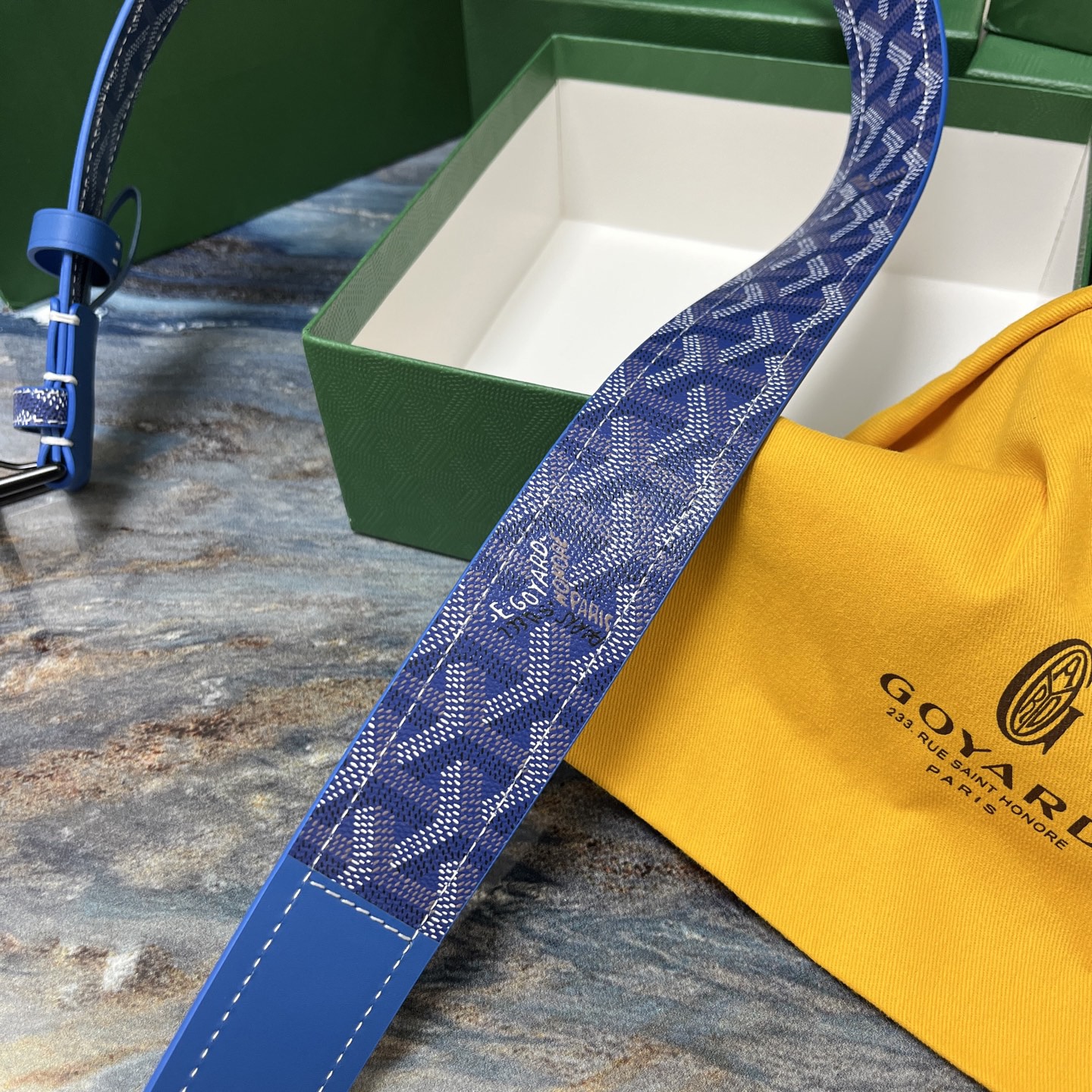 Goyard 고야드 소가죽 도그투스 캔버스 블루 벨트 4
