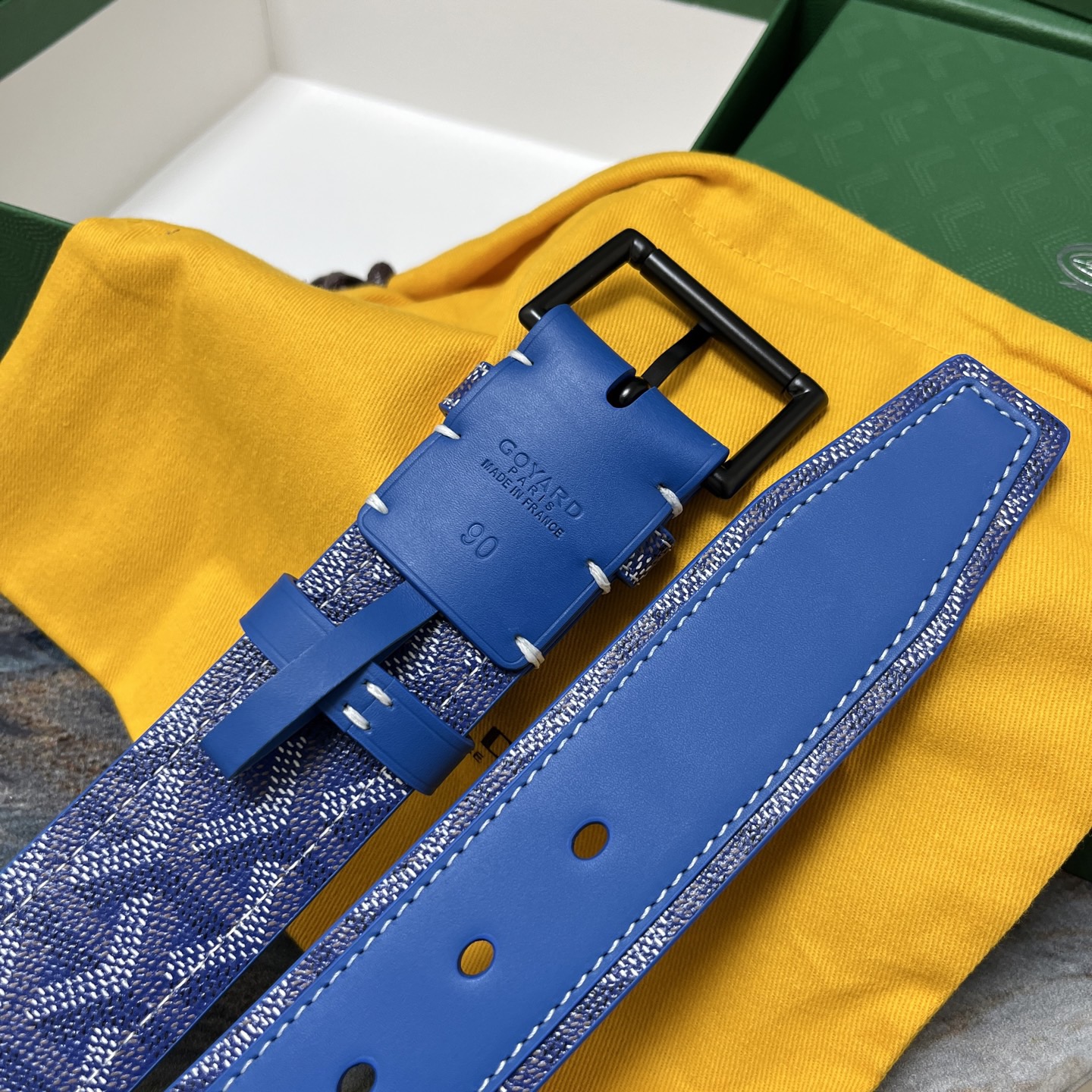 Goyard 고야드 소가죽 도그투스 캔버스 블루 벨트 6