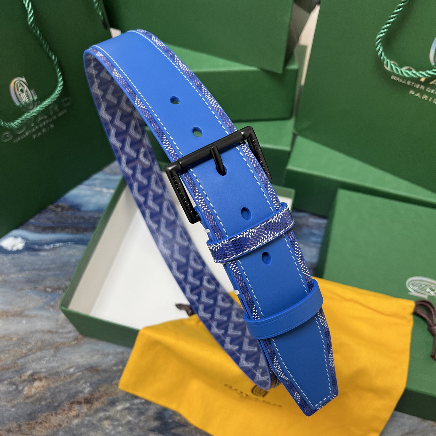 Goyard 고야드 소가죽 도그투스 캔버스 블루 벨트 8