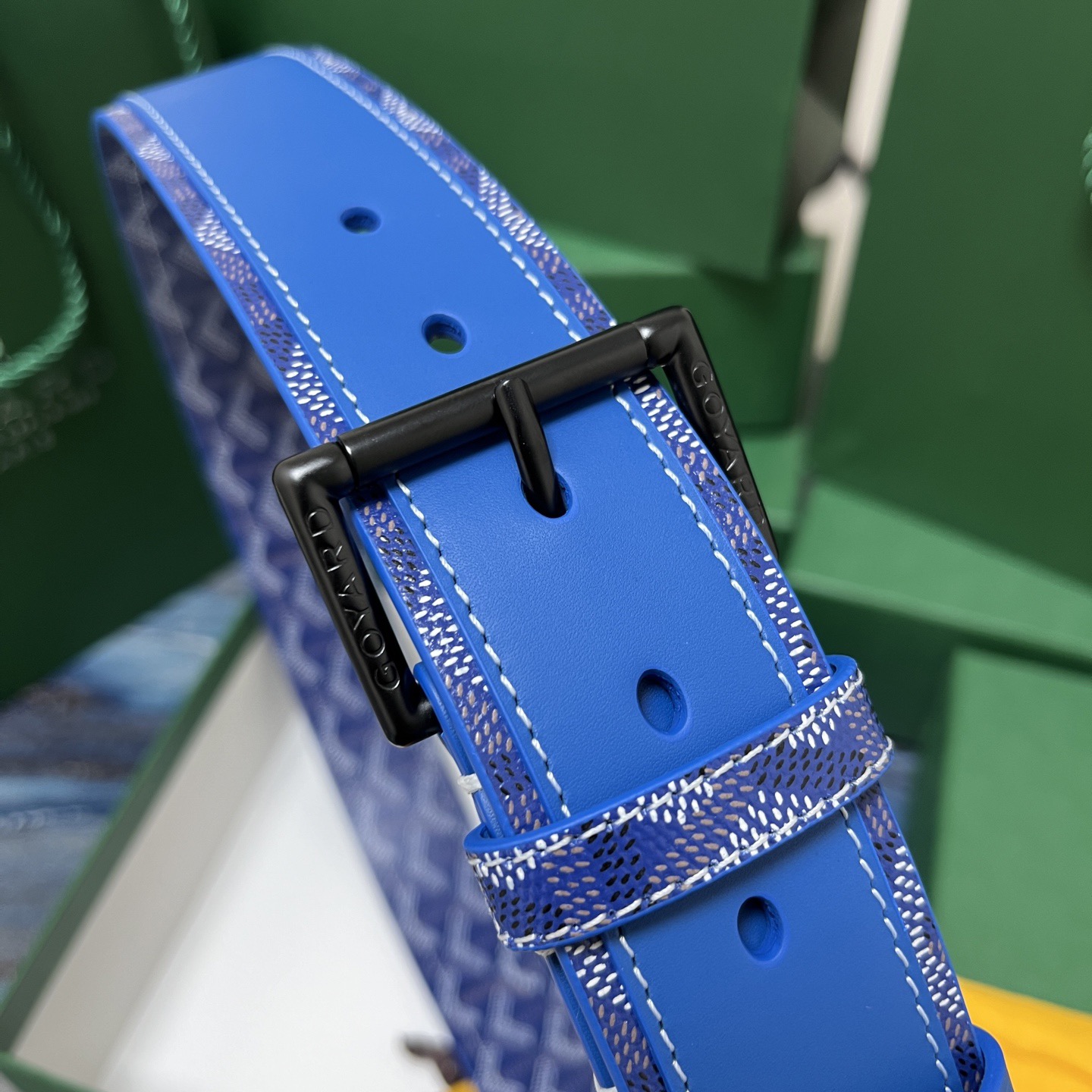 Goyard 고야드 소가죽 도그투스 캔버스 블루 벨트 9