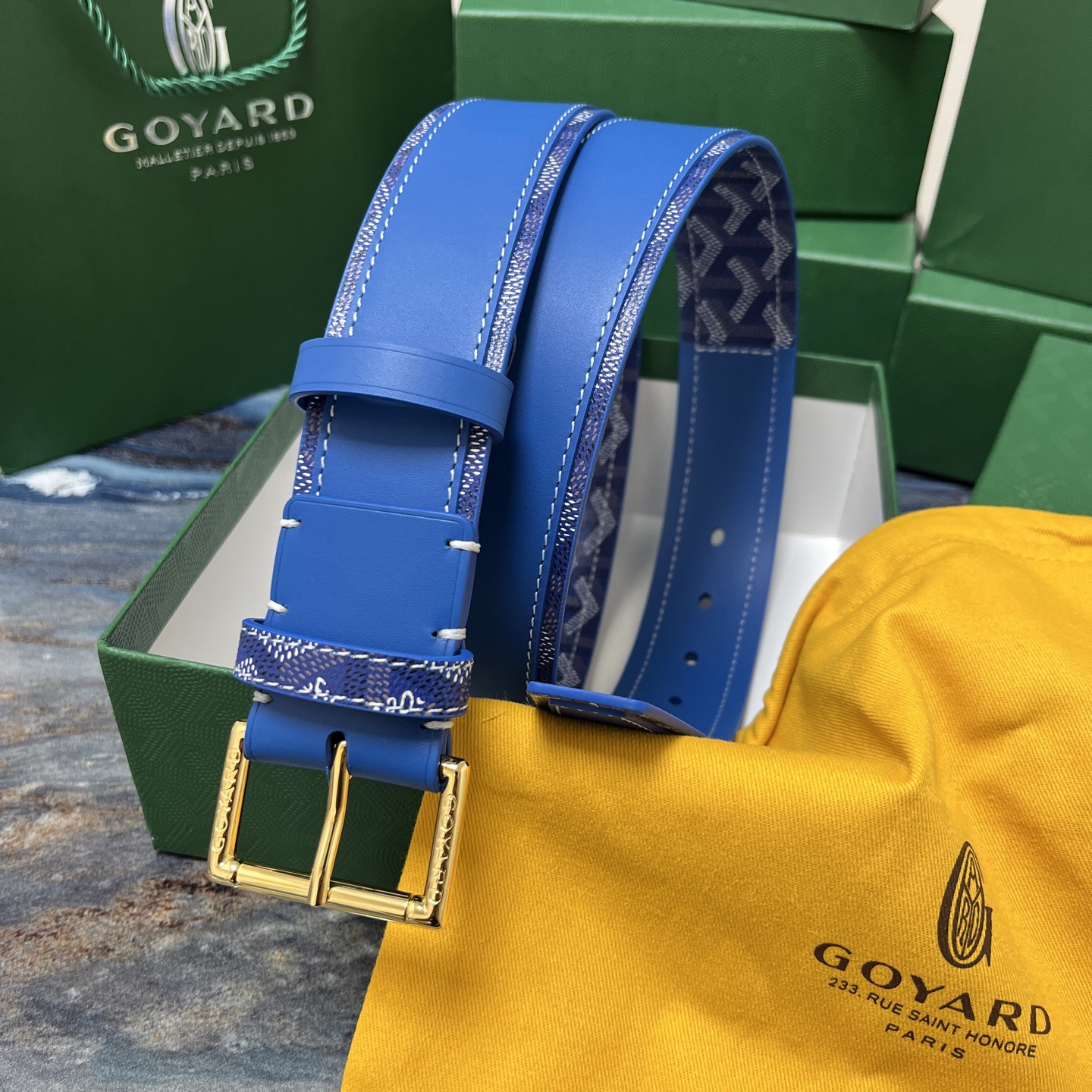 Goyard 고야드 소가죽 도그투스 캔버스 블루 벨트 1