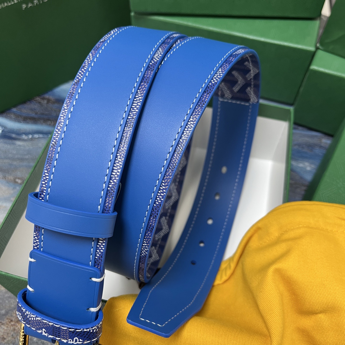 Goyard 고야드 소가죽 도그투스 캔버스 블루 벨트 3