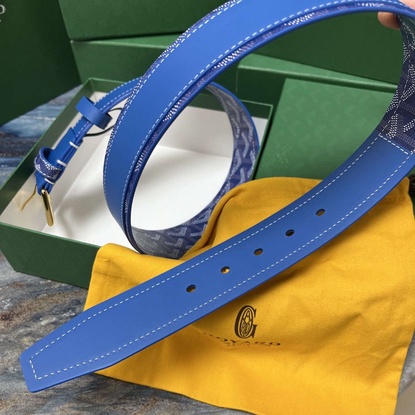 Goyard 고야드 소가죽 도그투스 캔버스 블루 벨트 4