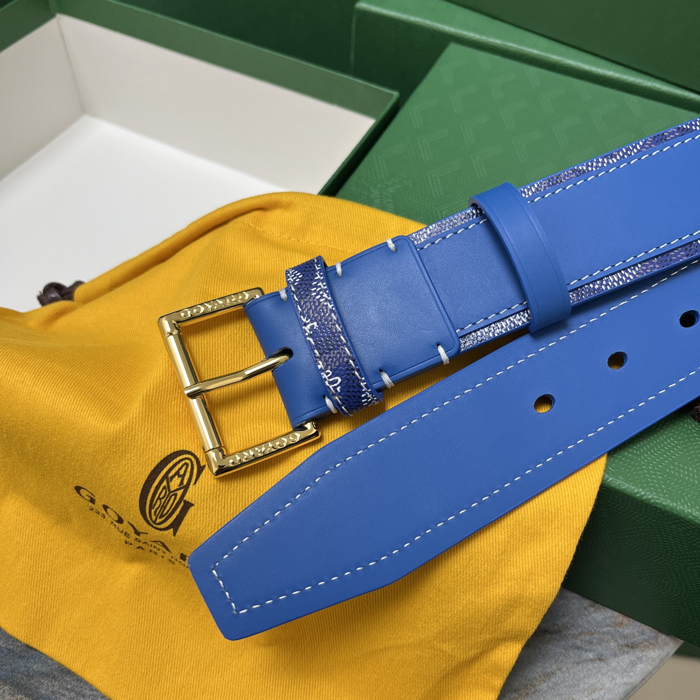 Goyard 고야드 소가죽 도그투스 캔버스 블루 벨트 5