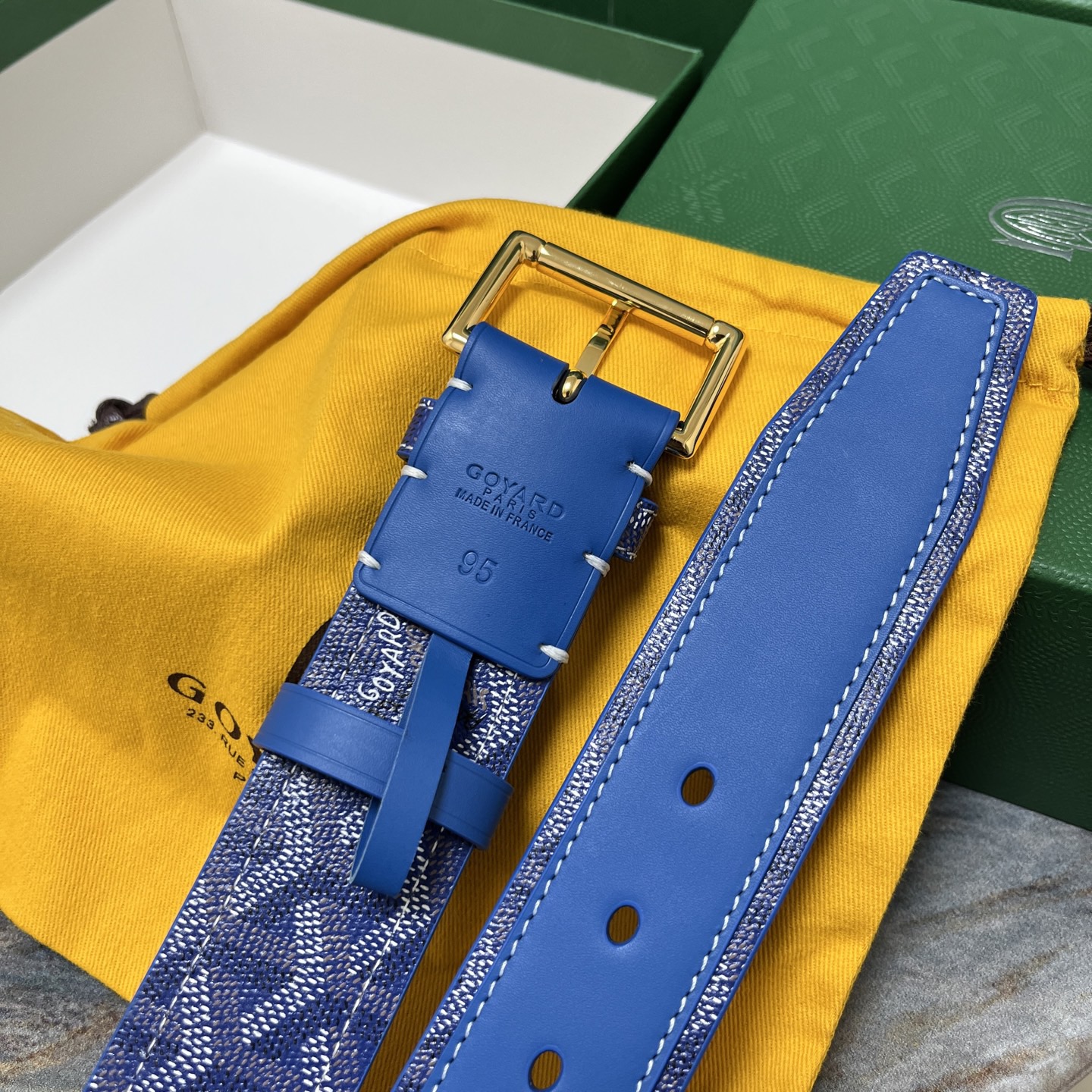 Goyard 고야드 소가죽 도그투스 캔버스 블루 벨트 7