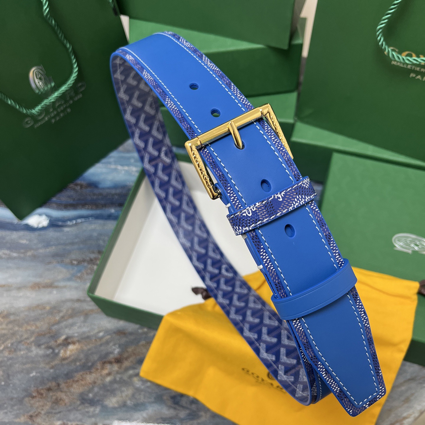 Goyard 고야드 소가죽 도그투스 캔버스 블루 벨트 8