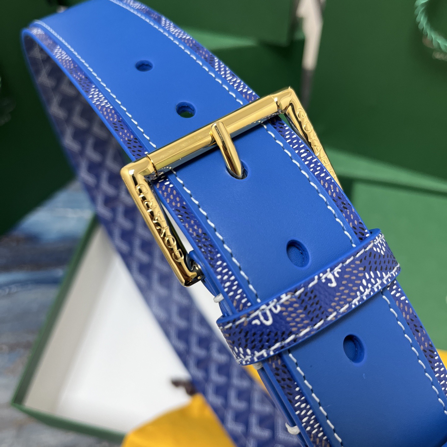 Goyard 고야드 소가죽 도그투스 캔버스 블루 벨트 9
