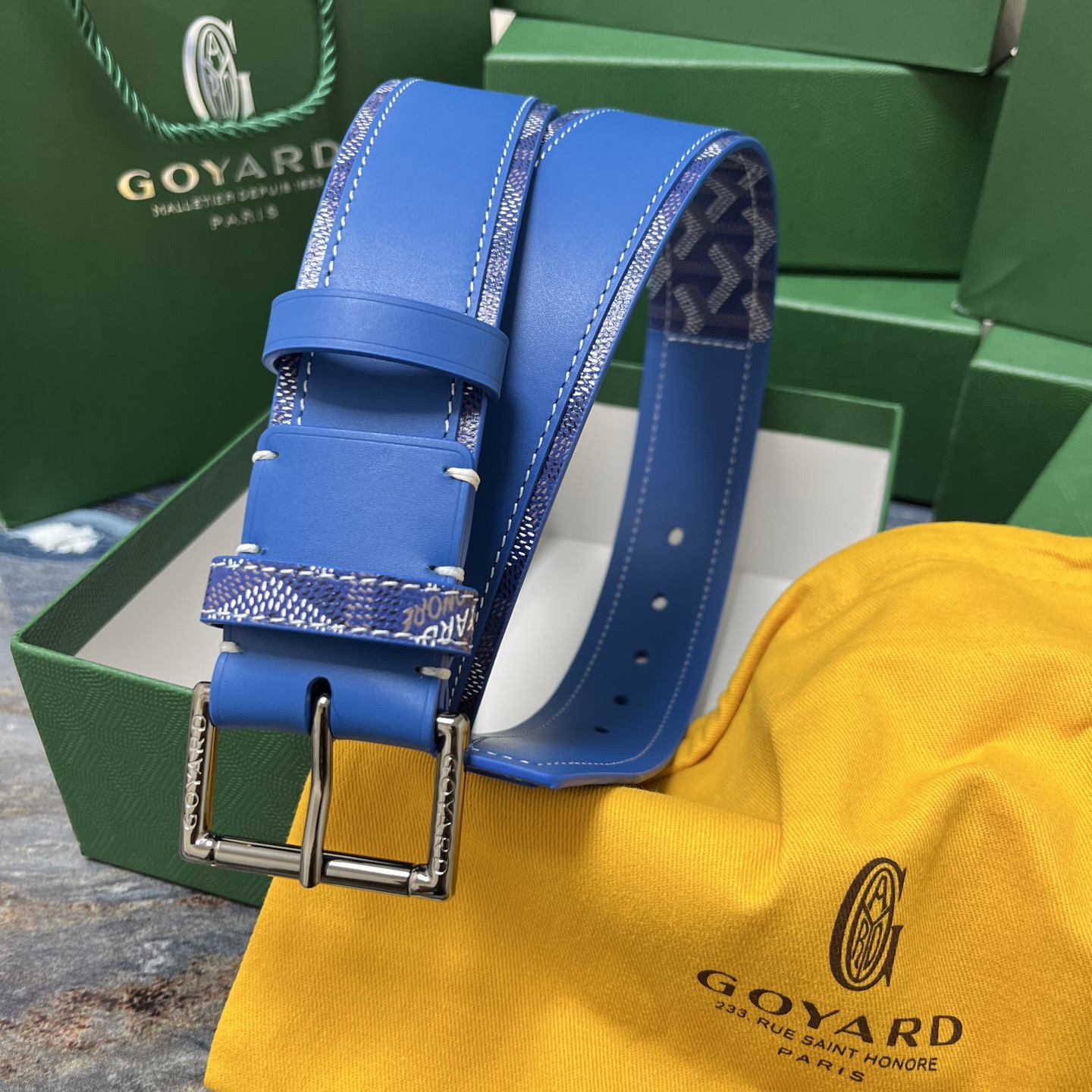 Goyard 고야드 소가죽 도그투스 캔버스 블루 벨트 1