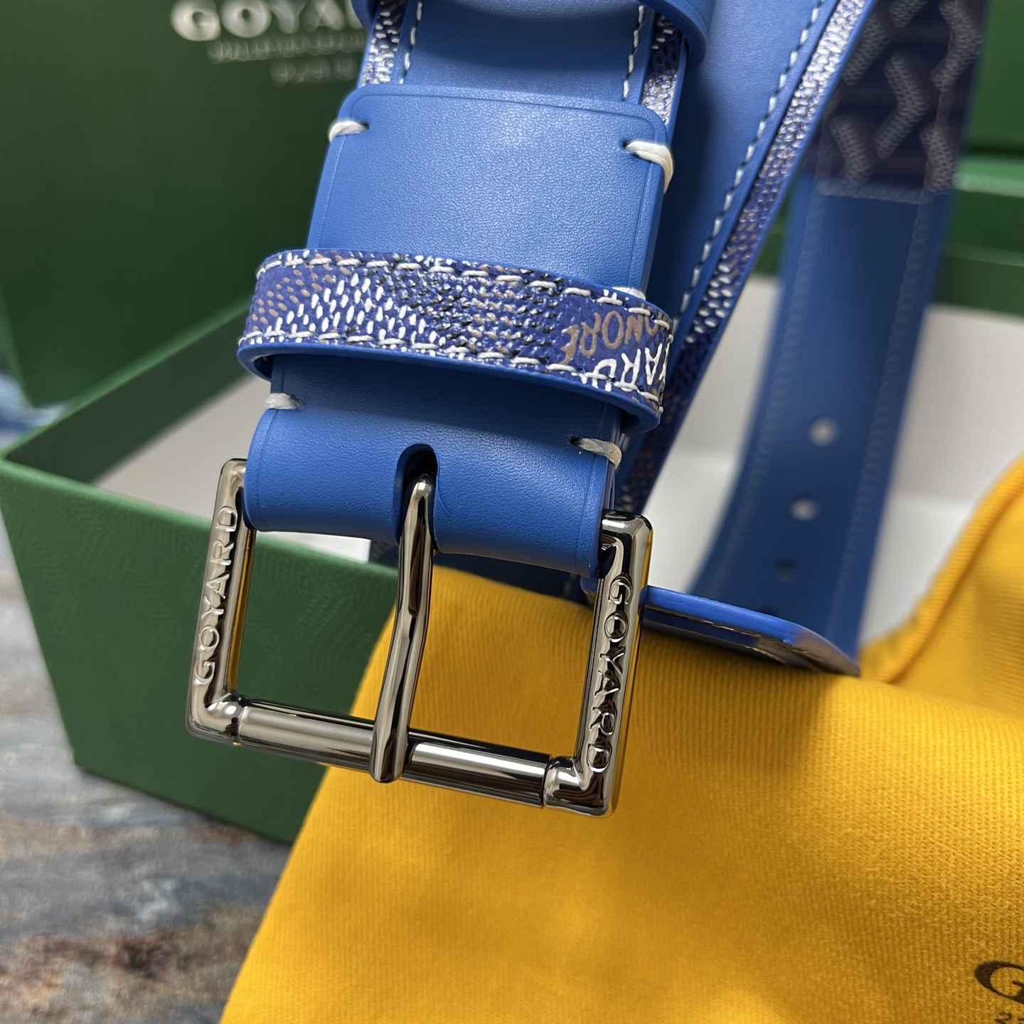 Goyard 고야드 소가죽 도그투스 캔버스 블루 벨트 2