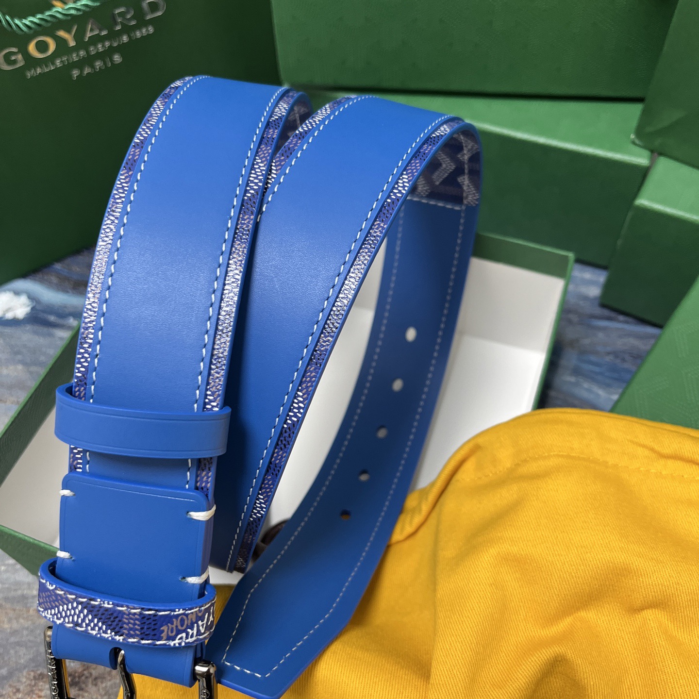 Goyard 고야드 소가죽 도그투스 캔버스 블루 벨트 3