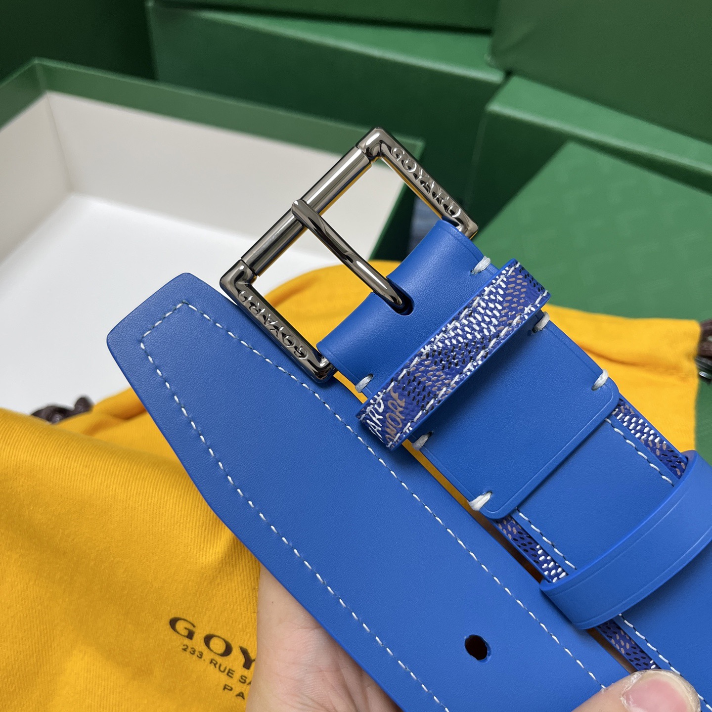 Goyard 고야드 소가죽 도그투스 캔버스 블루 벨트 5