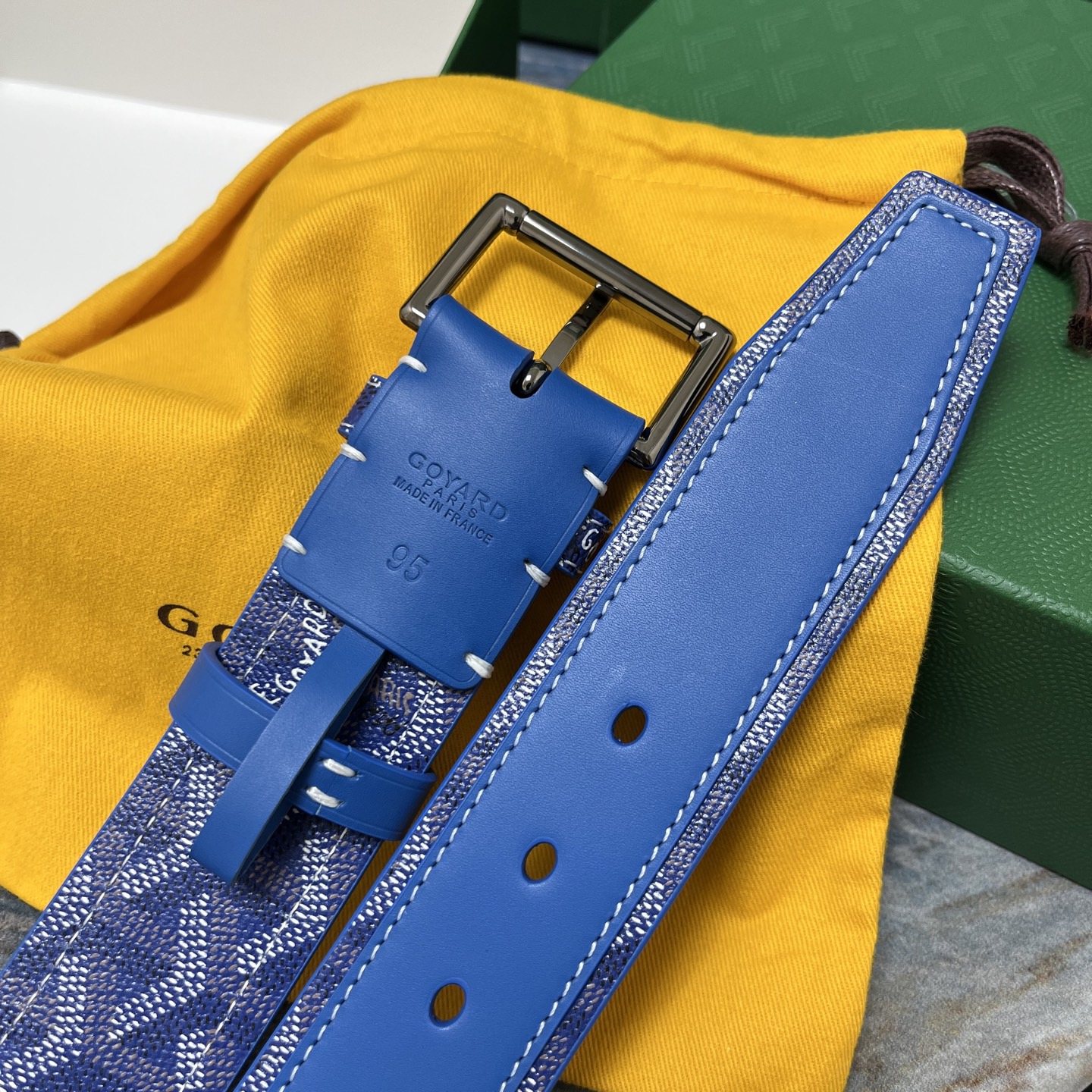 Goyard 고야드 소가죽 도그투스 캔버스 블루 벨트 6