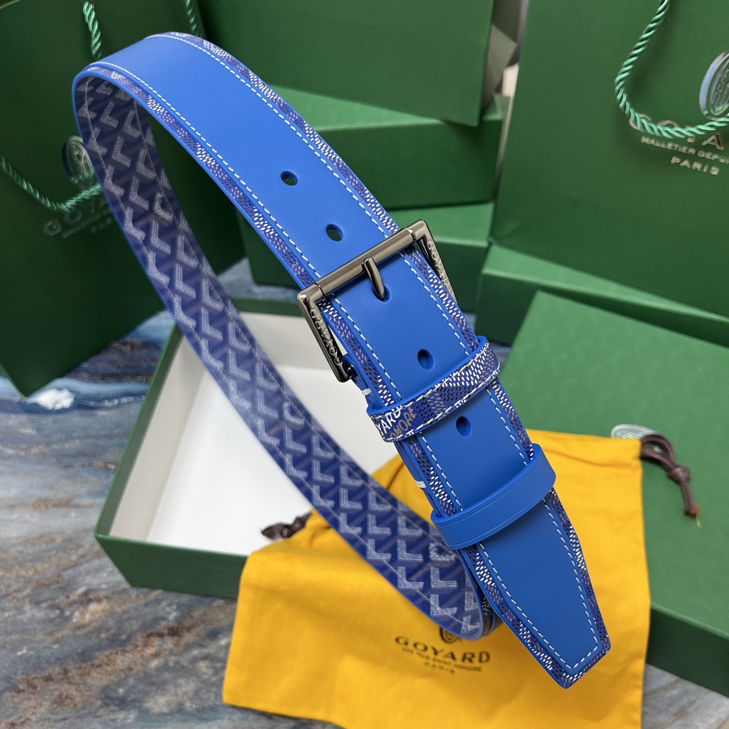 Goyard 고야드 소가죽 도그투스 캔버스 블루 벨트 8