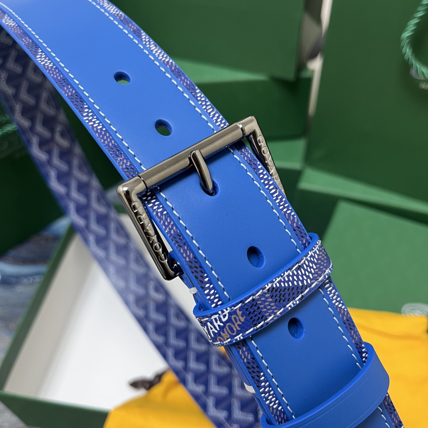 Goyard 고야드 소가죽 도그투스 캔버스 블루 벨트 9