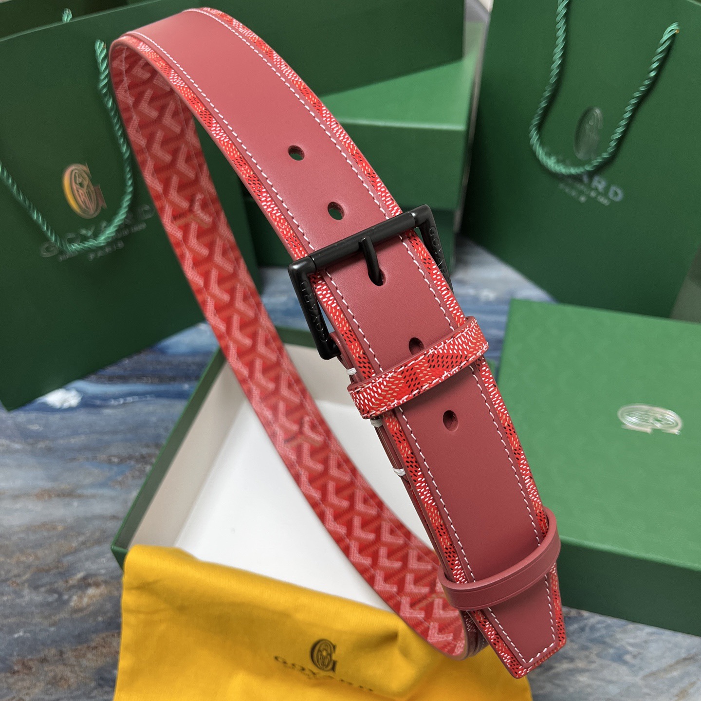 Goyard 고야드 레드 도그투스 코팅 캔버스 소가죽 벨트 1