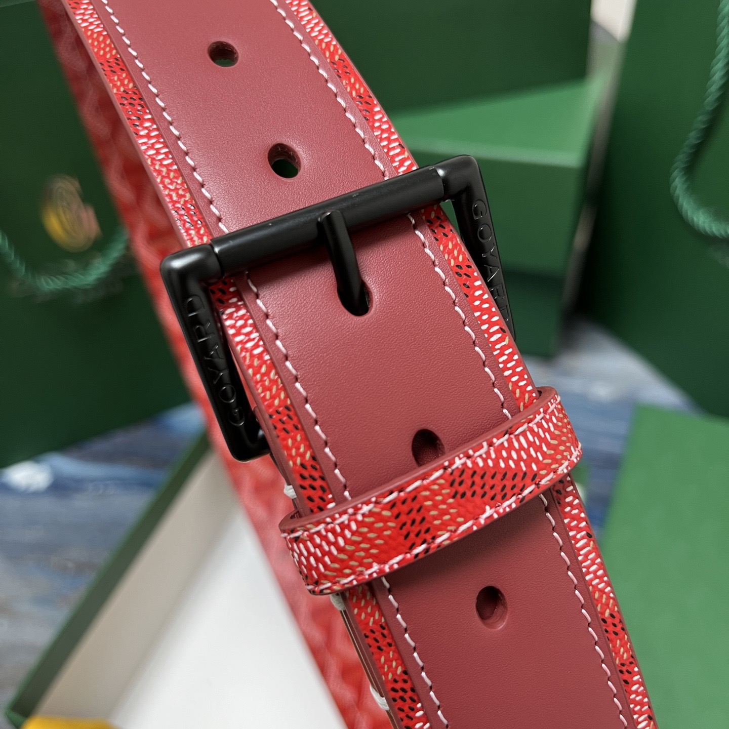 Goyard 고야드 레드 도그투스 코팅 캔버스 소가죽 벨트 2