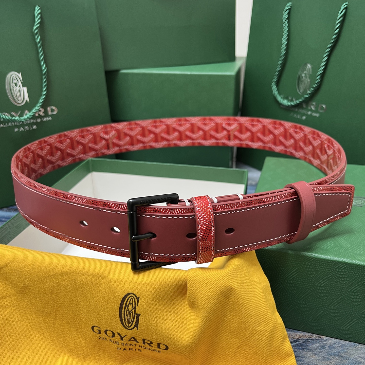 Goyard 고야드 레드 도그투스 코팅 캔버스 소가죽 벨트 3
