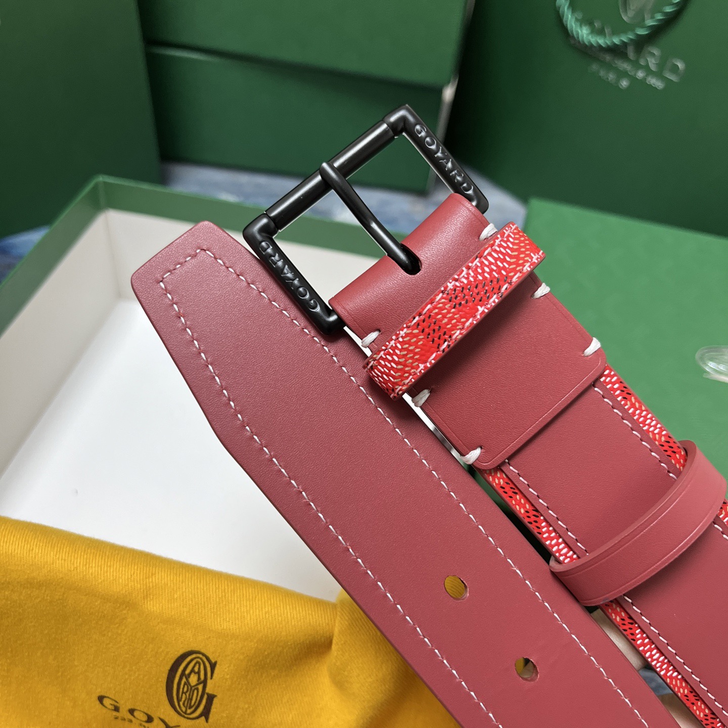 Goyard 고야드 레드 도그투스 코팅 캔버스 소가죽 벨트 4