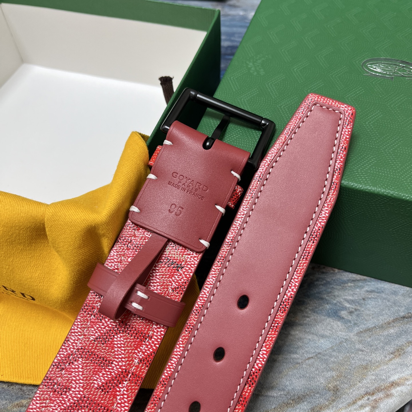 Goyard 고야드 레드 도그투스 코팅 캔버스 소가죽 벨트 5