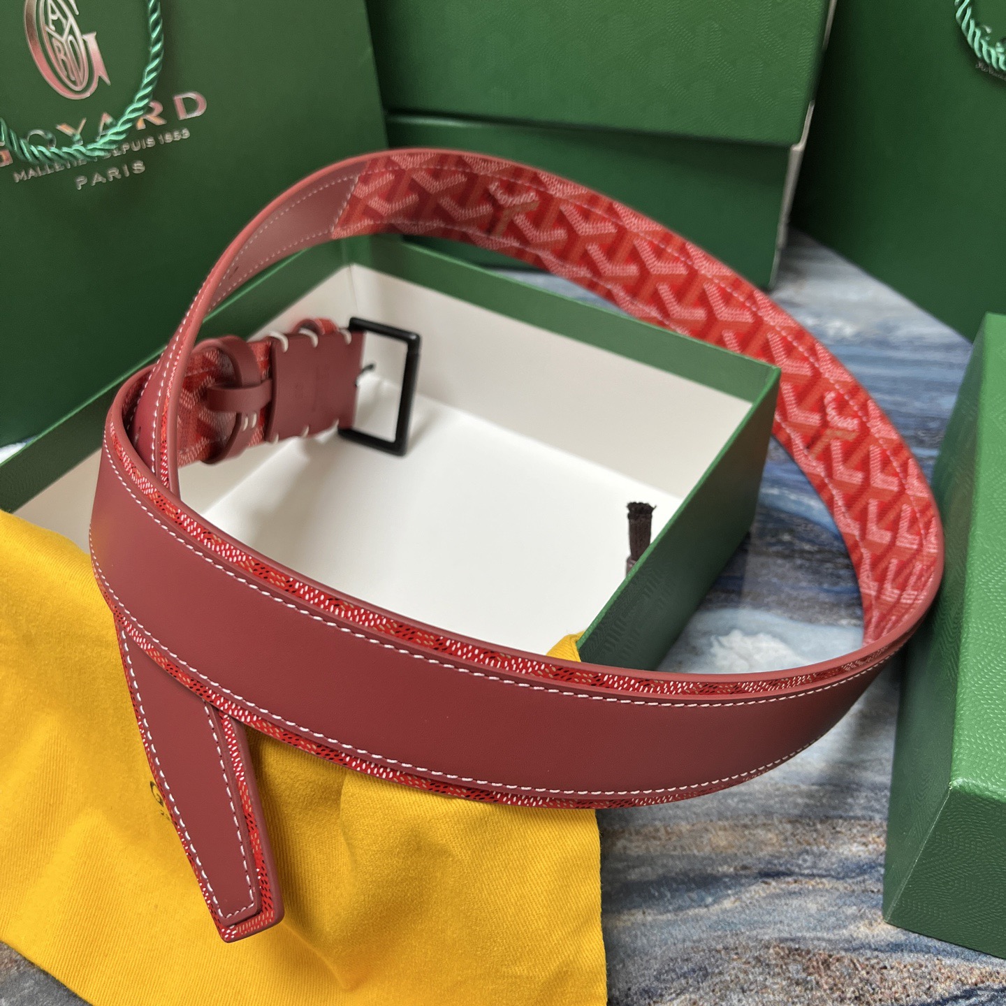 Goyard 고야드 레드 도그투스 코팅 캔버스 소가죽 벨트 6