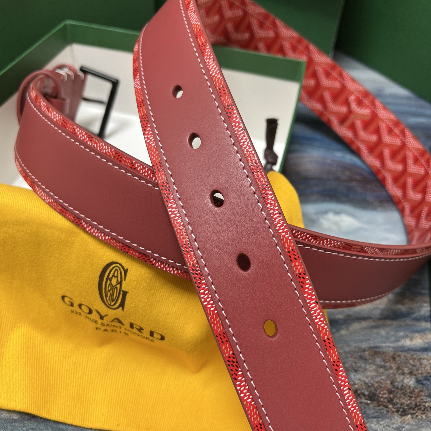 Goyard 고야드 레드 도그투스 코팅 캔버스 소가죽 벨트 7