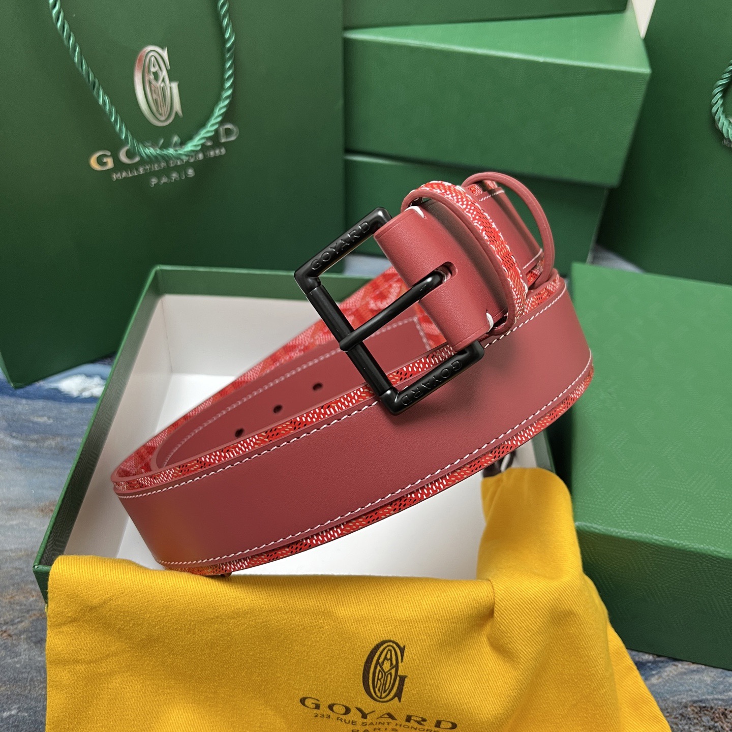 Goyard 고야드 레드 도그투스 코팅 캔버스 소가죽 벨트 8