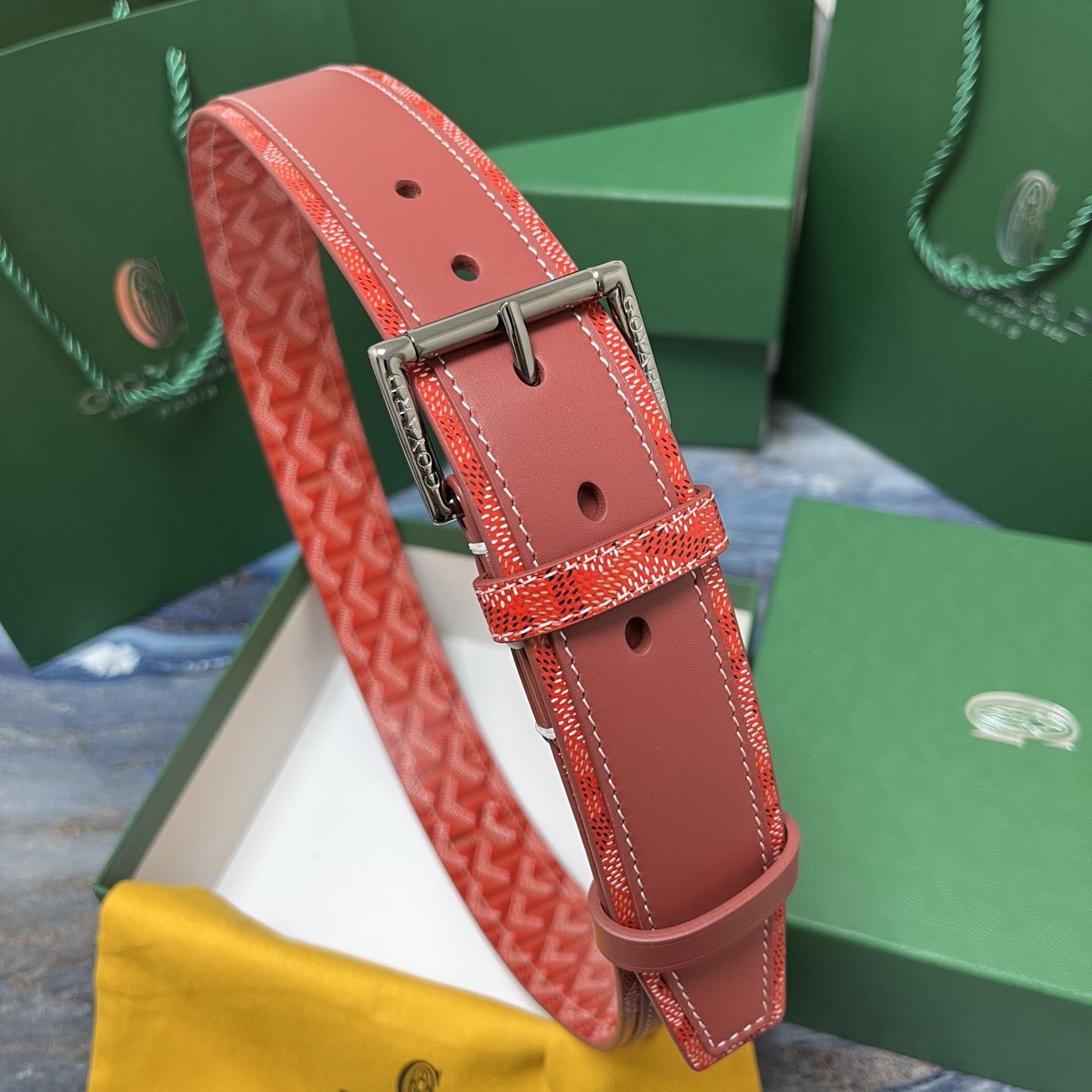 Goyard 고야드 레드 도그투스 코팅 캔버스 소가죽 벨트 1