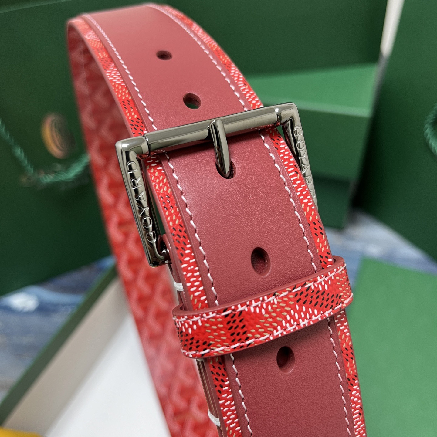 Goyard 고야드 레드 도그투스 코팅 캔버스 소가죽 벨트 2