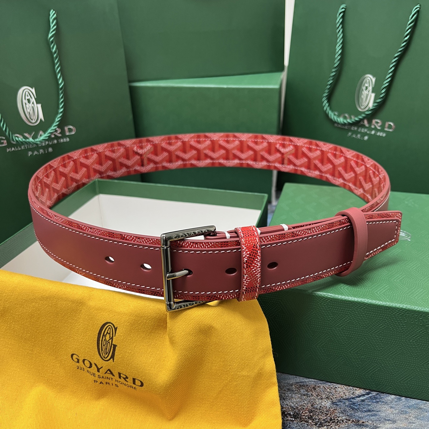 Goyard 고야드 레드 도그투스 코팅 캔버스 소가죽 벨트 3