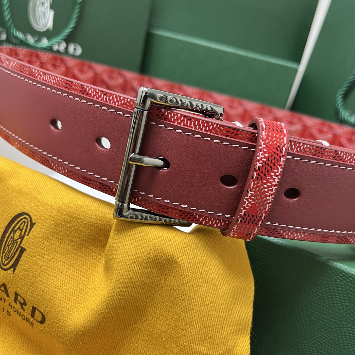 Goyard 고야드 레드 도그투스 코팅 캔버스 소가죽 벨트 4
