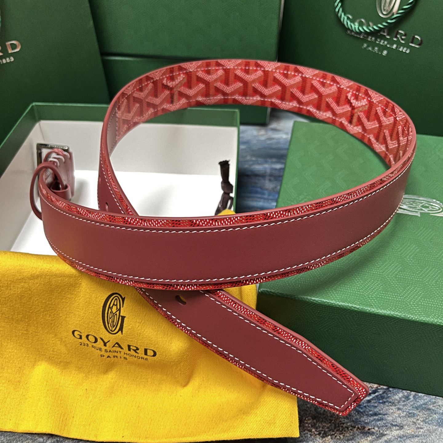 Goyard 고야드 레드 도그투스 코팅 캔버스 소가죽 벨트 5