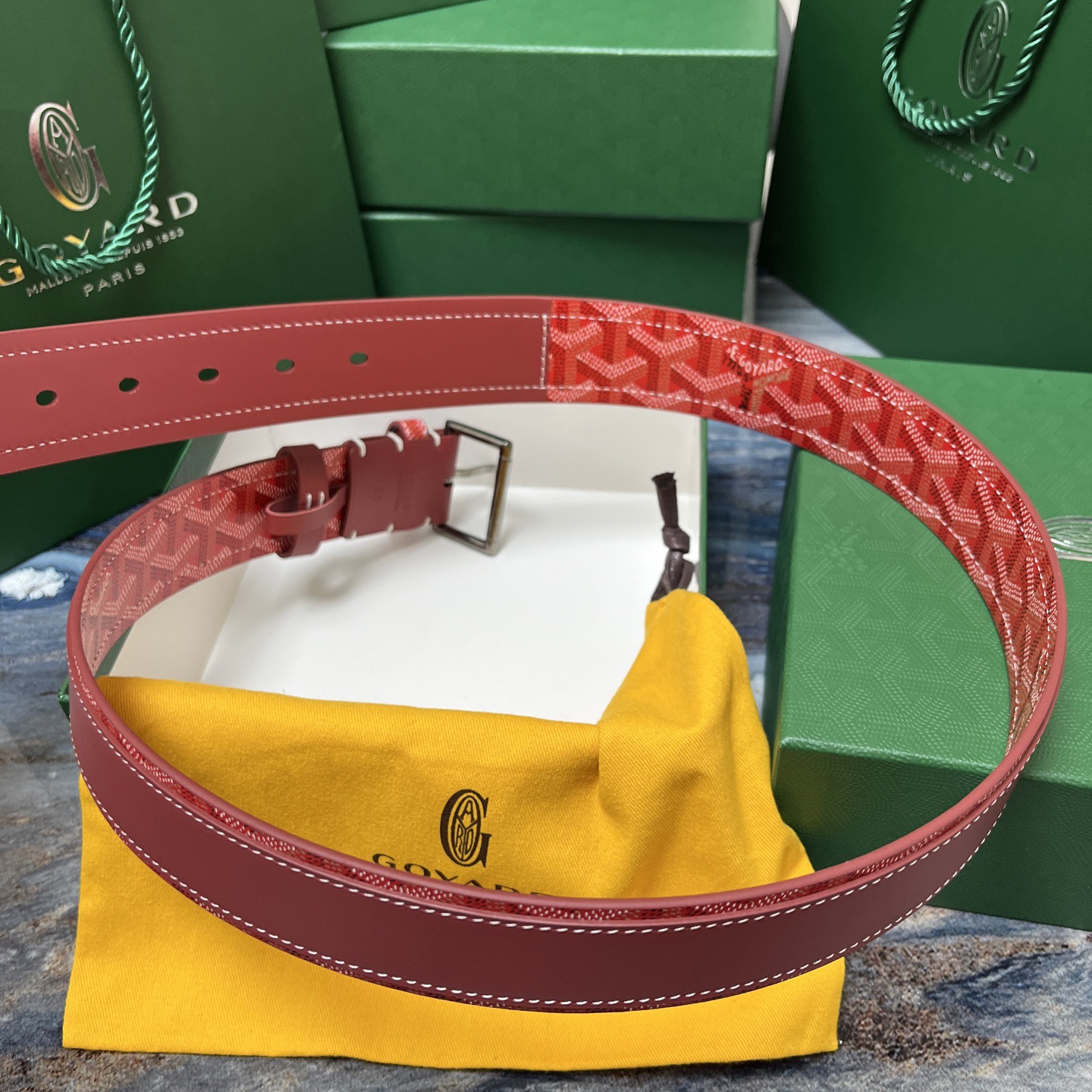 Goyard 고야드 레드 도그투스 코팅 캔버스 소가죽 벨트 6