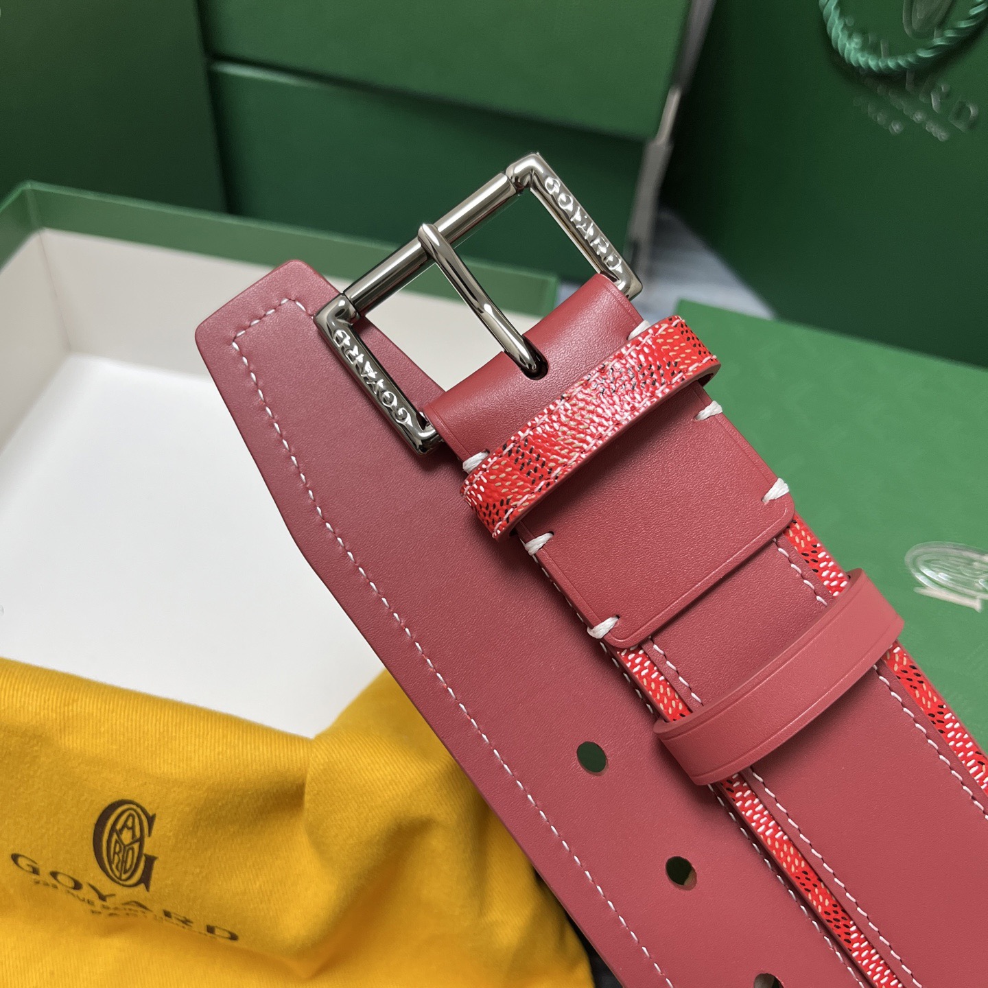 Goyard 고야드 레드 도그투스 코팅 캔버스 소가죽 벨트 7