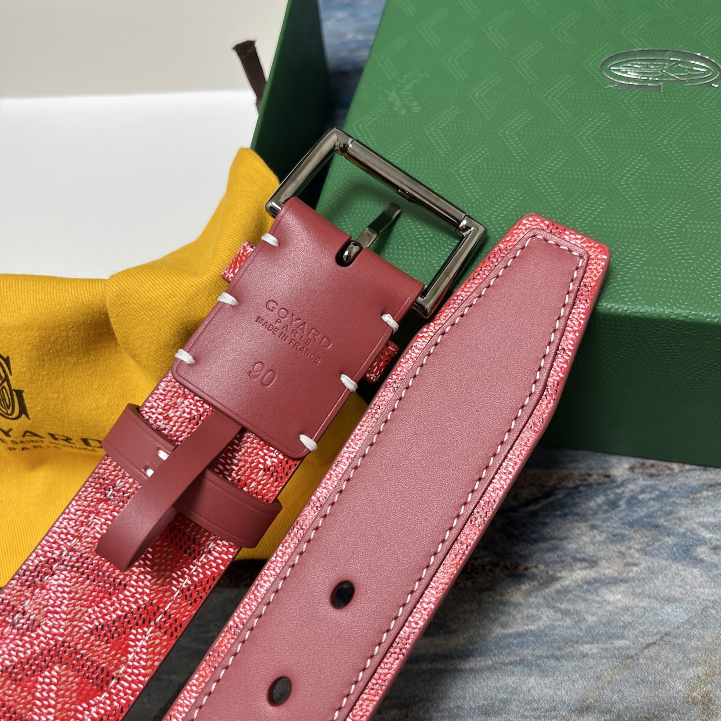 Goyard 고야드 레드 도그투스 코팅 캔버스 소가죽 벨트 8