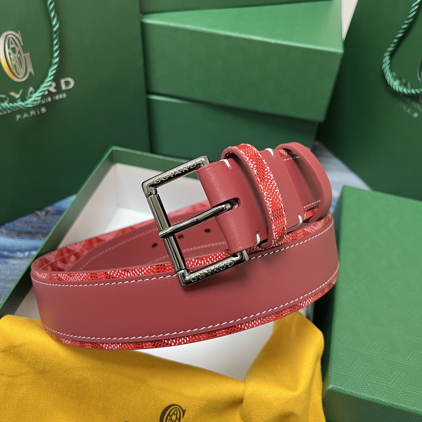 Goyard 고야드 레드 도그투스 코팅 캔버스 소가죽 벨트 9