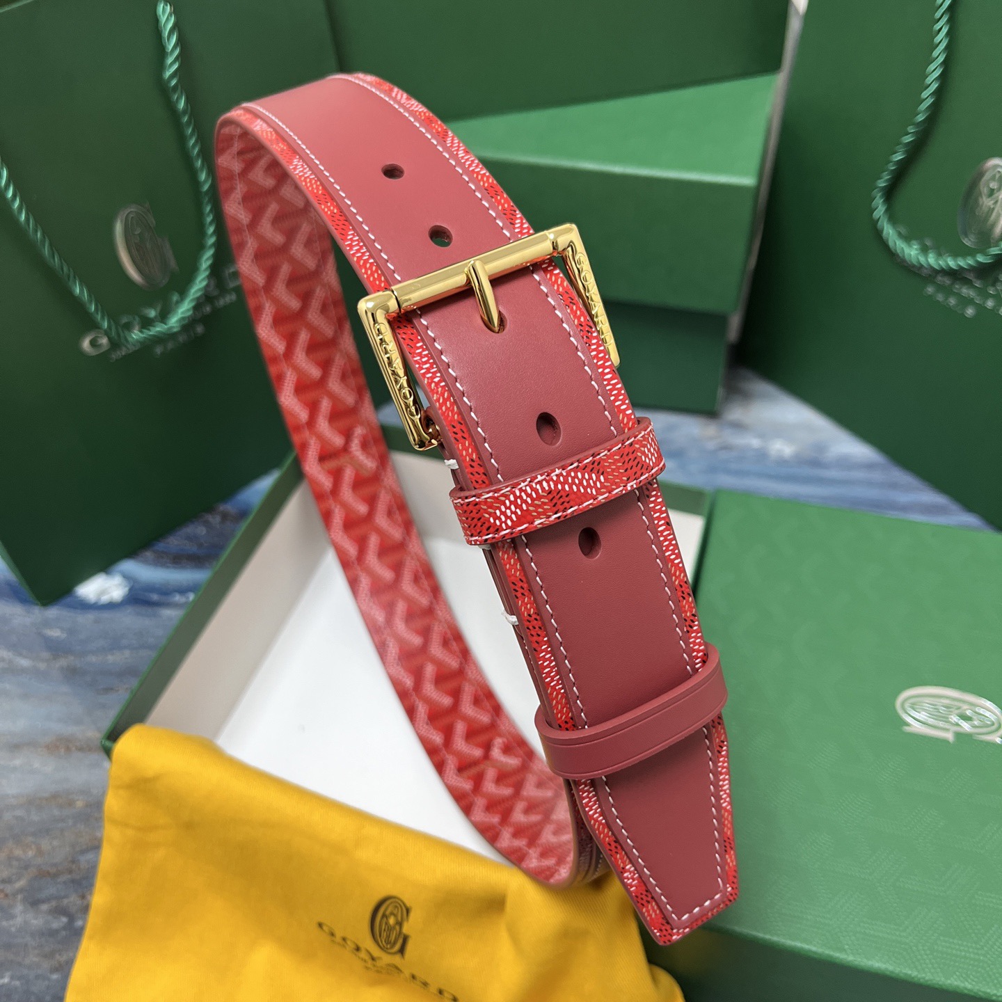 Goyard 고야드 레드 도그투스 코팅 캔버스 소가죽 벨트 1