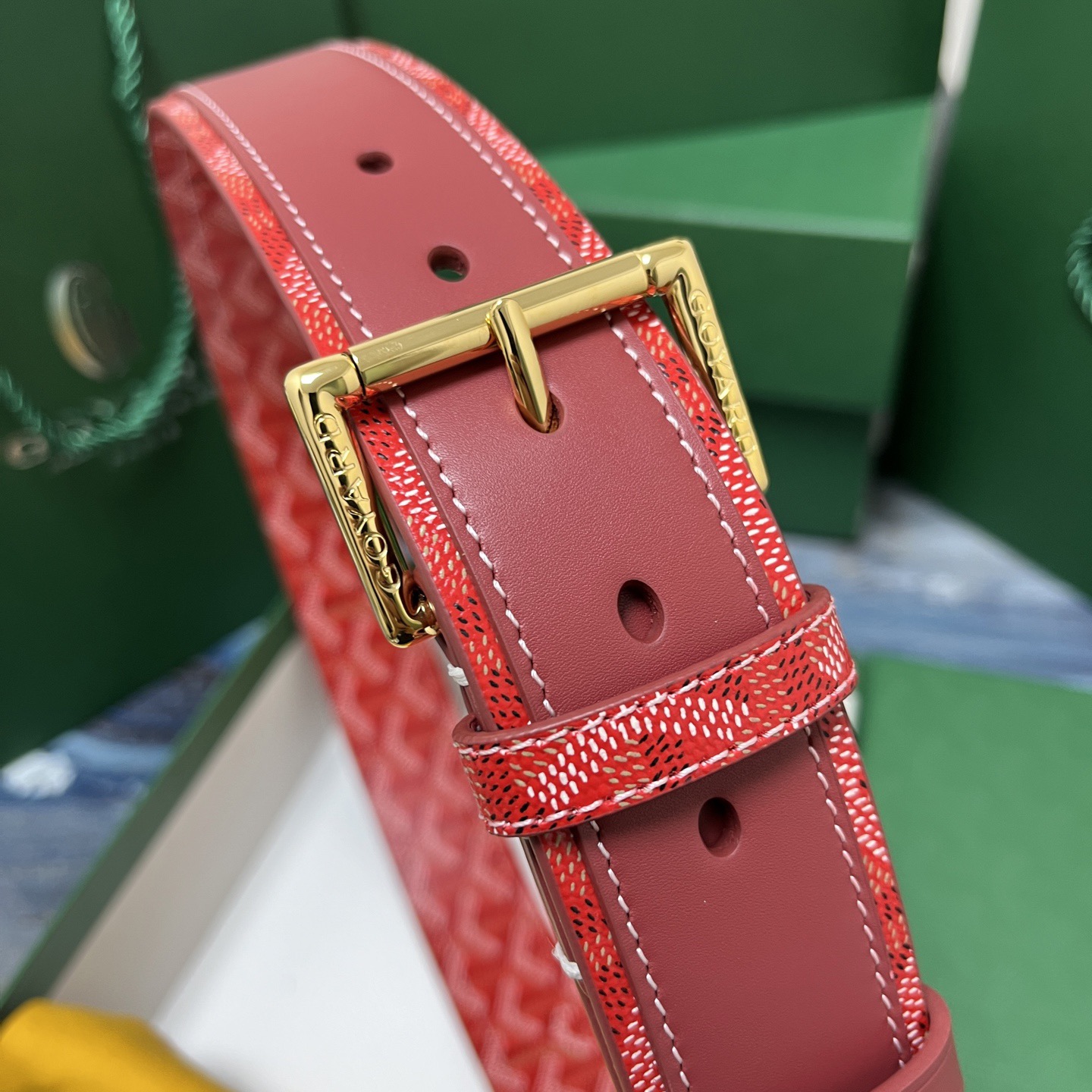 Goyard 고야드 레드 도그투스 코팅 캔버스 소가죽 벨트 2