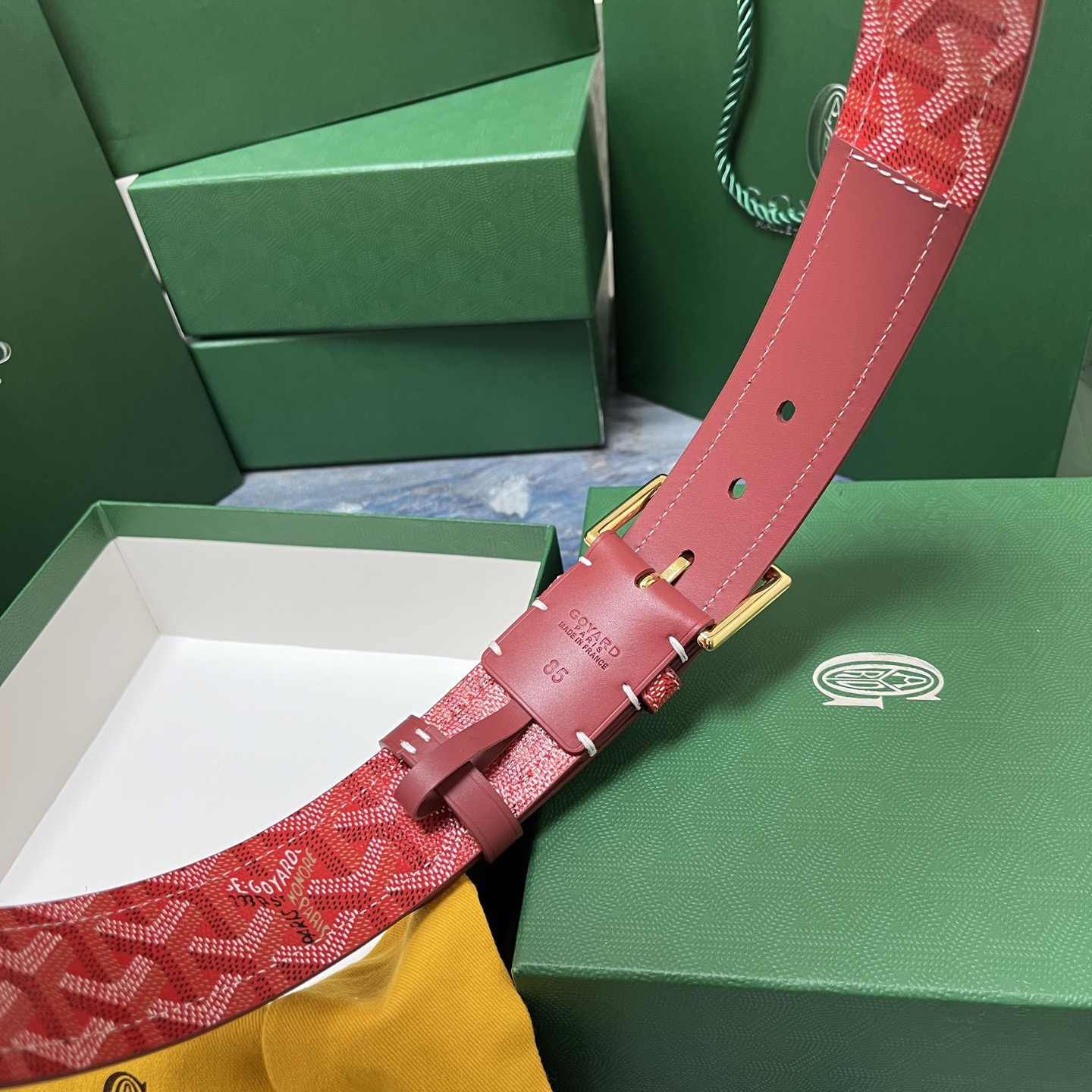 Goyard 고야드 레드 도그투스 코팅 캔버스 소가죽 벨트 3