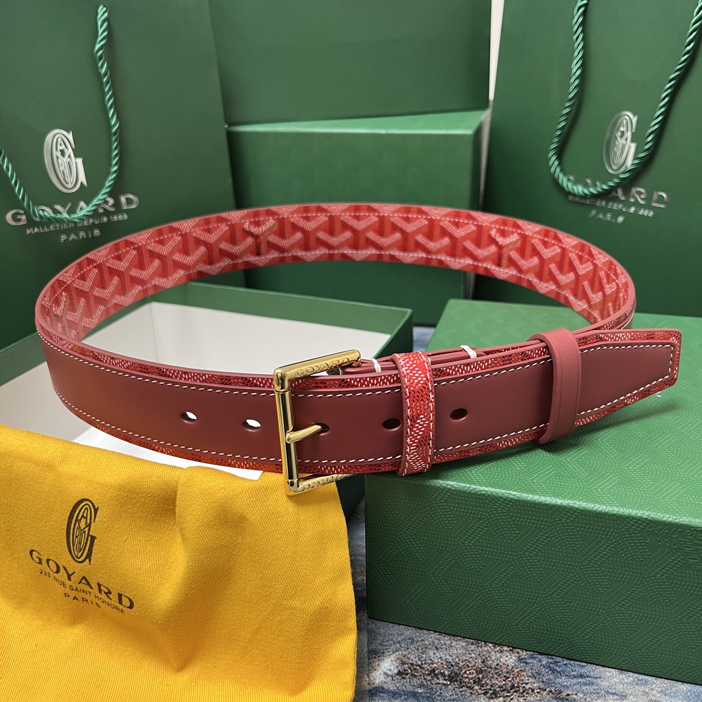 Goyard 고야드 레드 도그투스 코팅 캔버스 소가죽 벨트 4