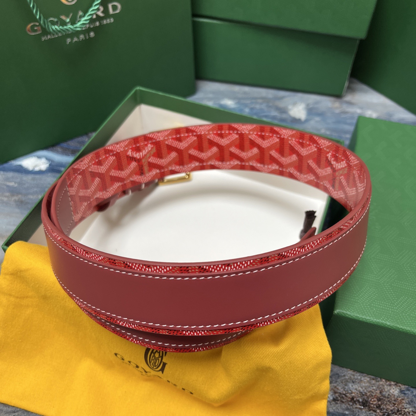 Goyard 고야드 레드 도그투스 코팅 캔버스 소가죽 벨트 5