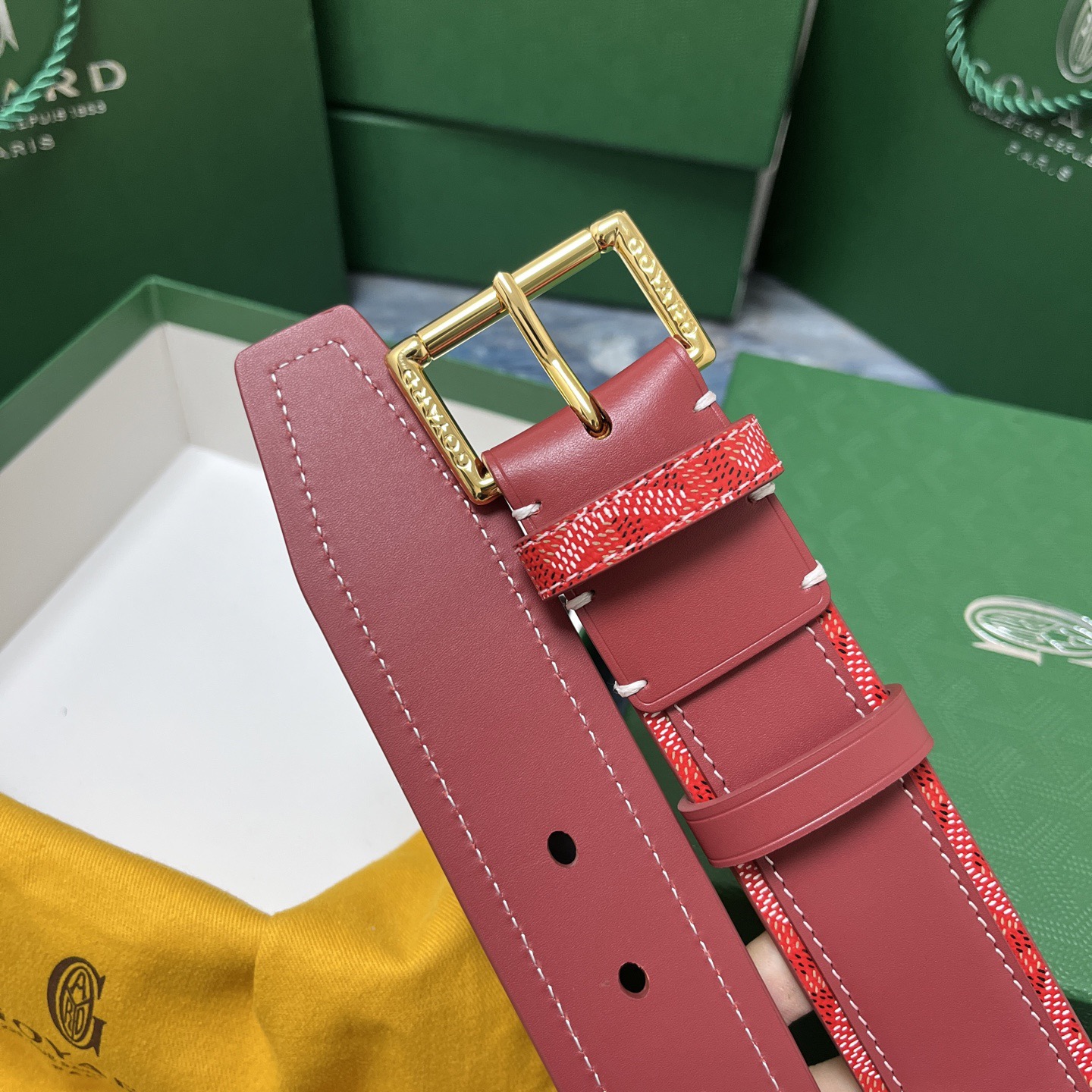 Goyard 고야드 레드 도그투스 코팅 캔버스 소가죽 벨트 6