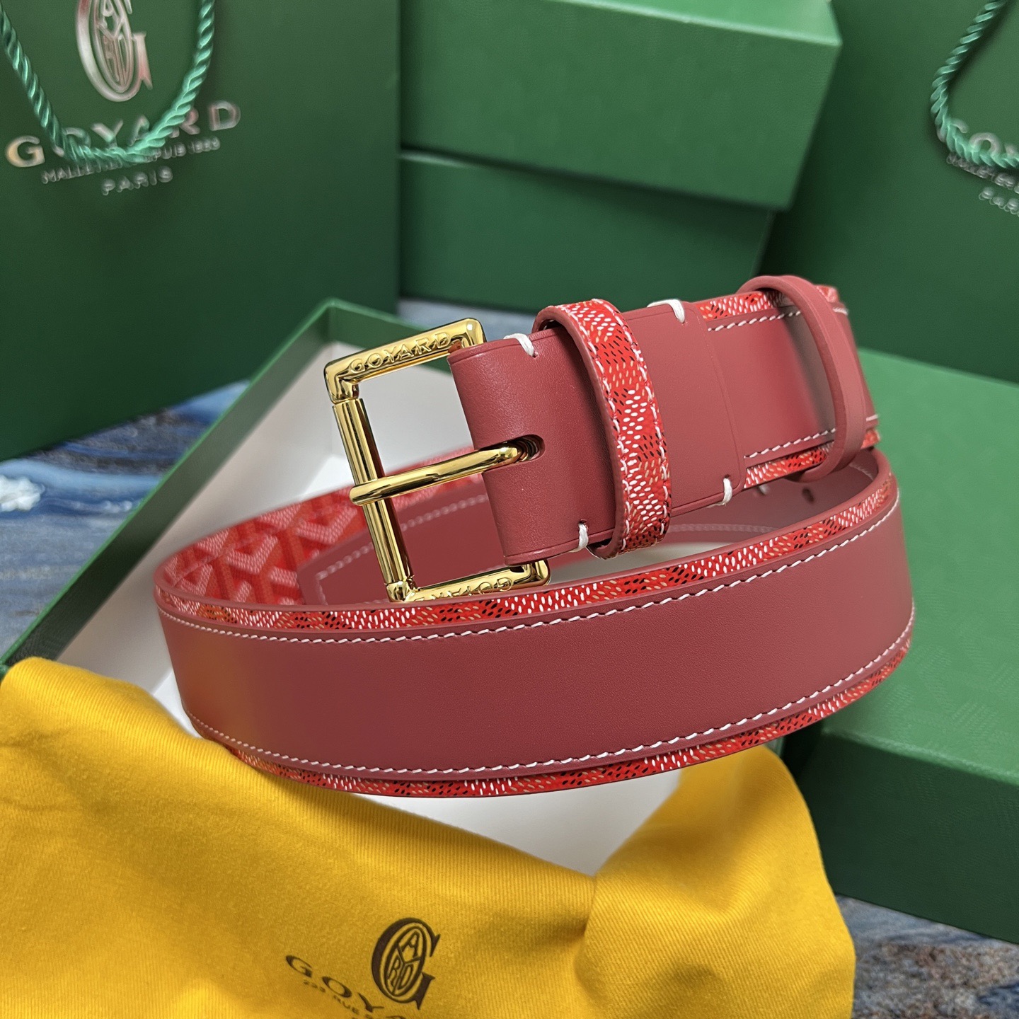 Goyard 고야드 레드 도그투스 코팅 캔버스 소가죽 벨트 8