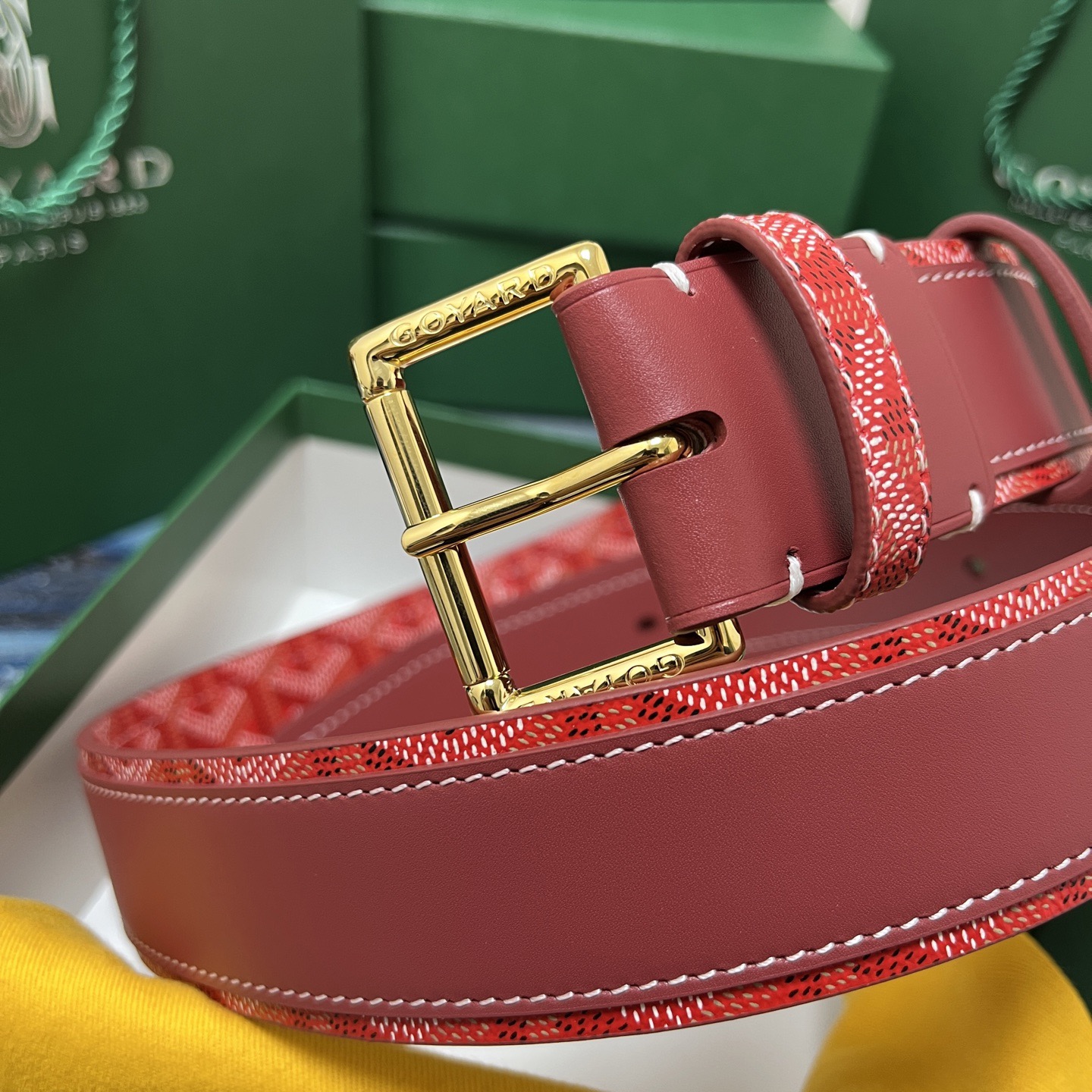 Goyard 고야드 레드 도그투스 코팅 캔버스 소가죽 벨트 9