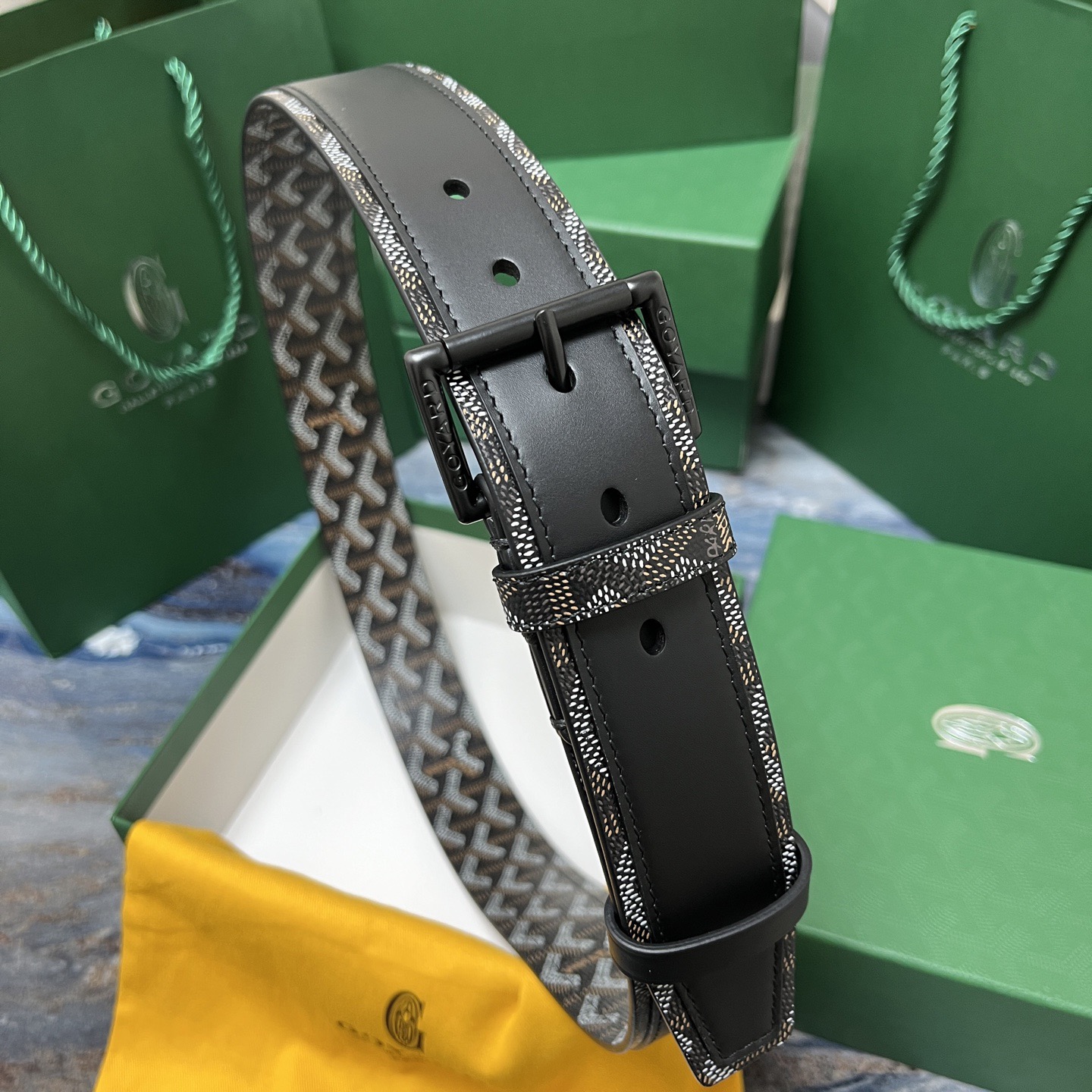 Goyard 고야드 소가죽 도그투스 코팅 캔버스 벨트 4cm 10