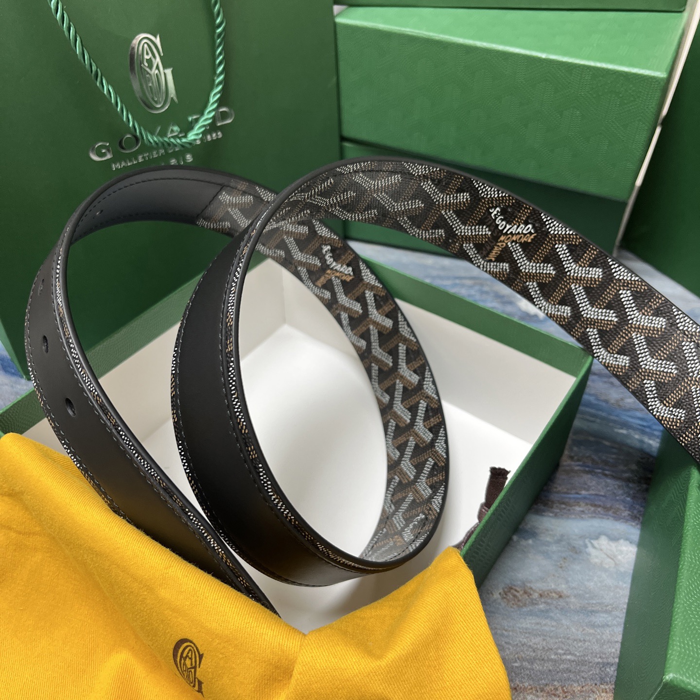 Goyard 고야드 소가죽 도그투스 코팅 캔버스 벨트 4cm 5