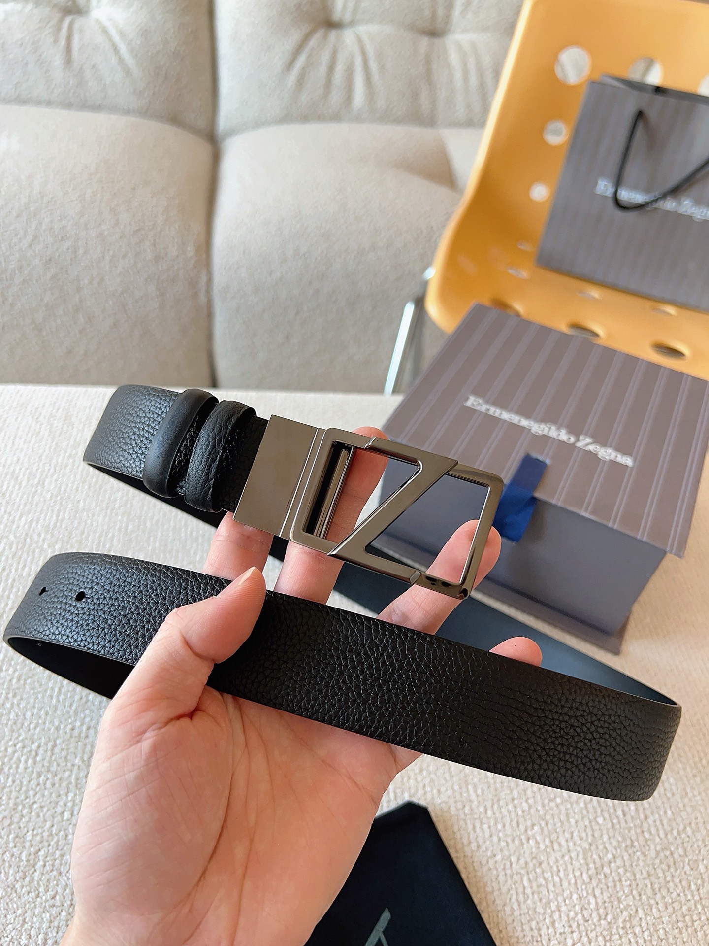 Zegna 제냐 로고 버클 블랙 가죽 벨트 2