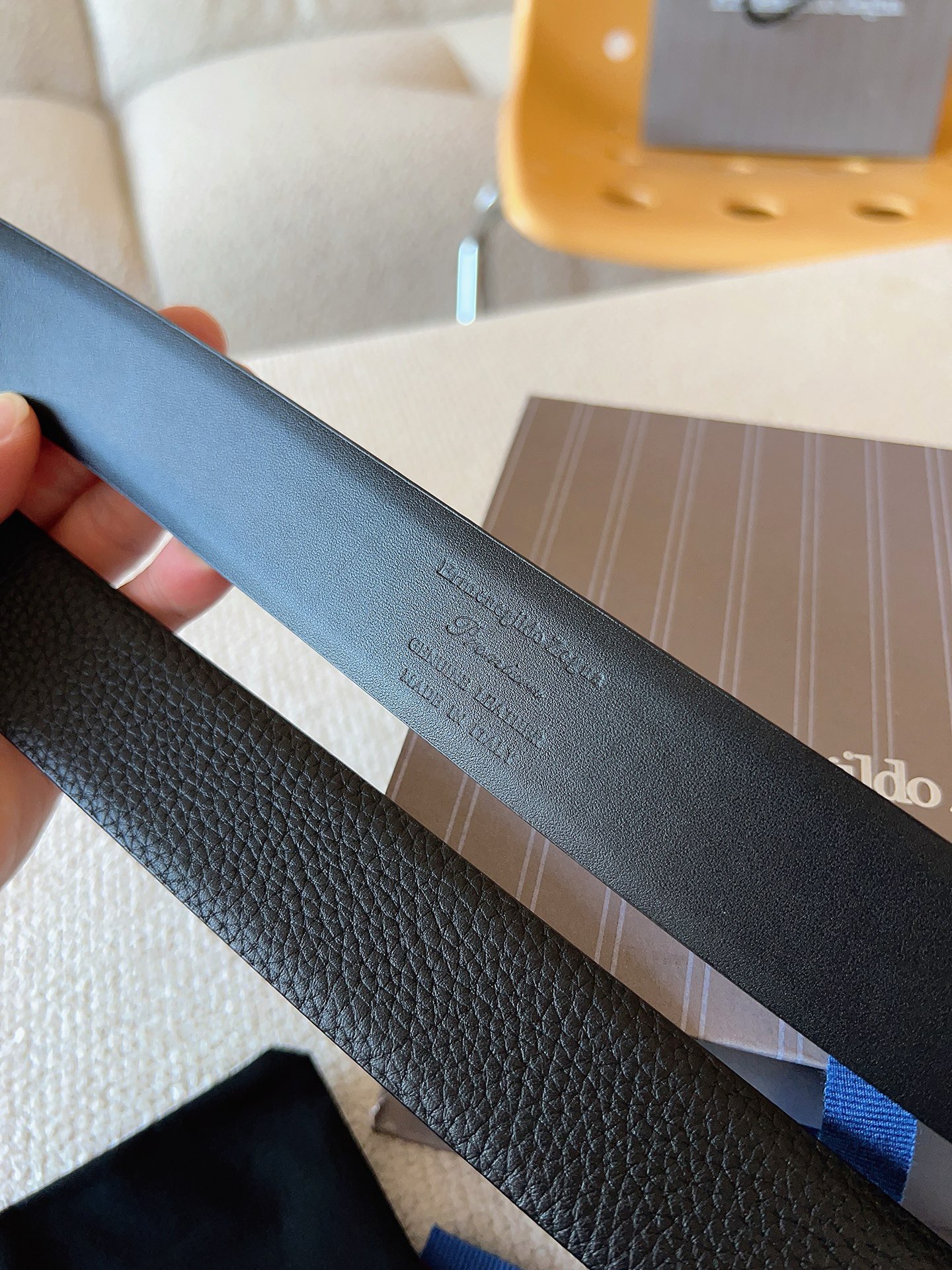 Zegna 제냐 로고 버클 블랙 가죽 벨트 5