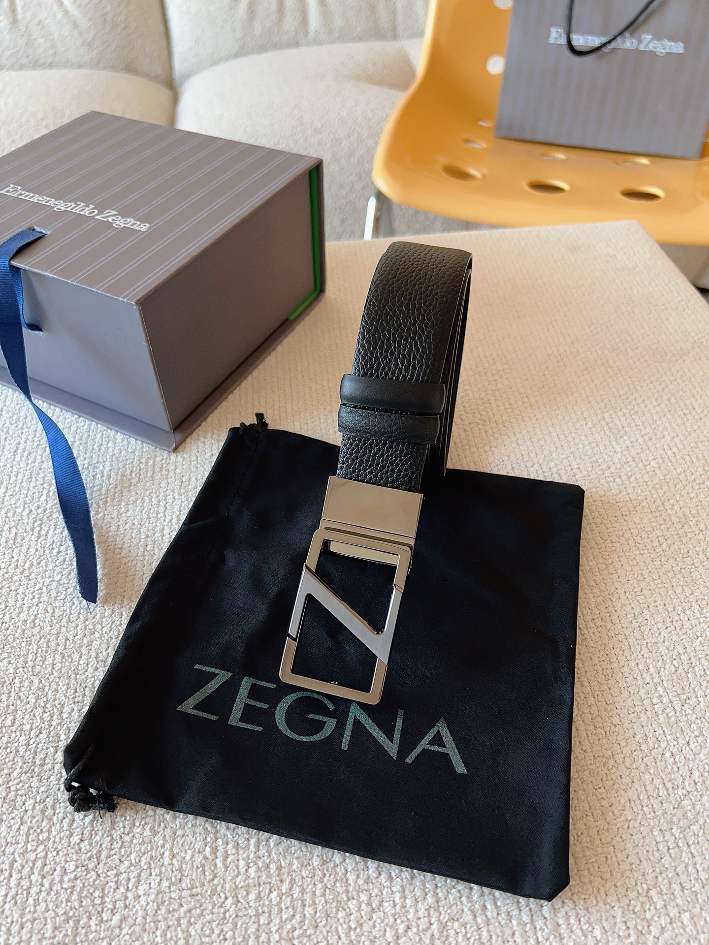 Zegna 제냐 로고 버클 블랙 가죽 벨트 6